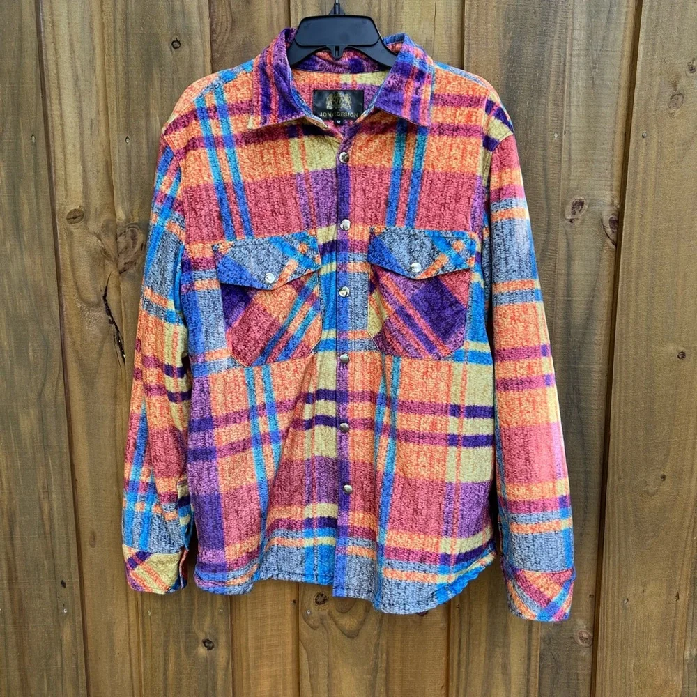 JonviDesign Vintage MultiColor Plaid Button/Snap Jacket